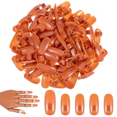 300 PCS Replacement Refill Nail Tips, Plastic Fake Nail Tips for Flexible Practice, Nails Mannequin Hand Training False Fingernail, Fingernail Display Manicure Supply (Brown)
