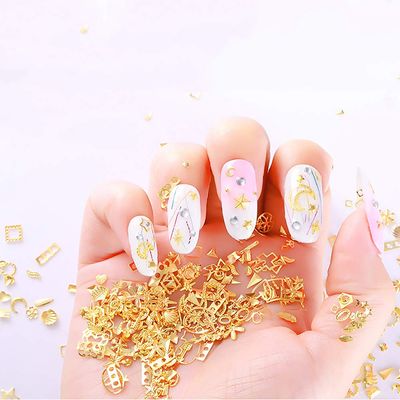 WOKOTO 6 Boxes Gold Nail Charms Studs Rose Star Moon Feather Shape Metal Nail 3D Charm Kit 3D Nail Art Jewelry Decoration With 1Pc Tweezers And Picker Pencil Tools