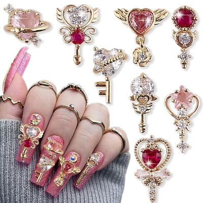 Dornail 8 Pcs 3D Heart Scepter Zircon Nail Charms,Luxury Star Nail Rhinestones Nail Charm Shiny Hearts Stars Magic Wand Nails Charms for Woman DIY Crystals Diamond Nail Art Charms Nail Gems Jewelry