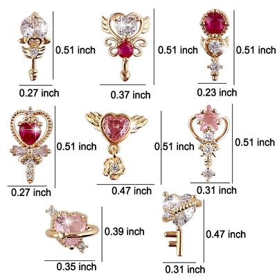 Dornail 8 Pcs 3D Heart Scepter Zircon Nail Charms,Luxury Star Nail Rhinestones Nail Charm Shiny Hearts Stars Magic Wand Nails Charms for Woman DIY Crystals Diamond Nail Art Charms Nail Gems Jewelry
