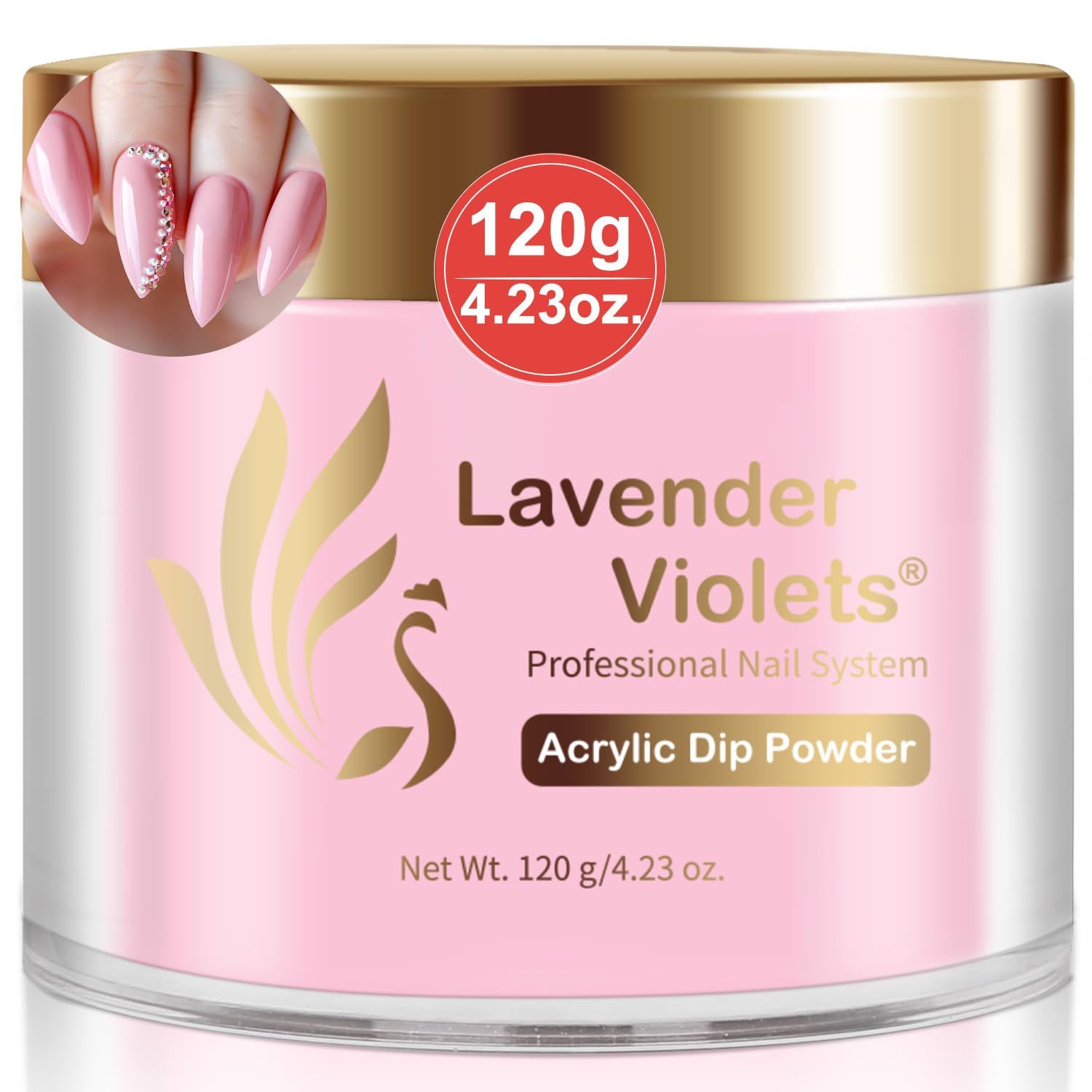 Lavender Violets French Pink Dip Powder - 4 FLoz Professional 3D Nail Art Acrylic Polymer 3 in 1 Carving,Extensions &amp; Dipping Powder Starter DIY Salon Quality L003