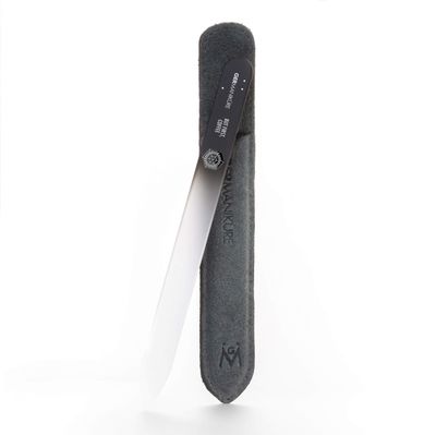GERMANIKURE Mantra Glass Nail File in Suede Case, Ethically Made in Czech Republic - Professional Manicure &amp; Pedicure Tools for Smooth Easy Shaping of Natural Fingernails