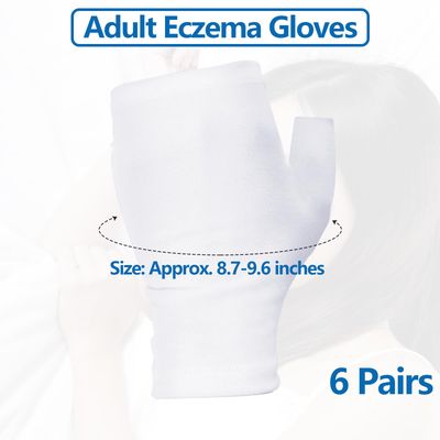 6 Pairs Fingerless Eczema Gloves Moisturizing Gloves for Adults Fingerless Cotton Gloves Washable and Reusable Eczema Sleeves White Cotton Gloves Overnight Dry Hands for Adults Eczema