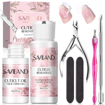 SAVILAND Cuticle Remover and Cuticle Oil Kit - Nail Care Kit with Cuticle Remover Liquid &amp; 1.01 oz Cuticle Oil Cuticle Trimmer for Cuticle Softener &amp; Moisturize Manicure Kit for Home Use