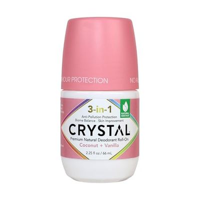 Crystal 3-in-1 BioHealth Deodorant, Coconut &amp; Vanilla, Natural Odor Protection with Aloe &amp; Hyaluronic Acid, Microbiome-Friendly, Moisturizing, Anti-Pollution Formula (2.25 Fl Oz)