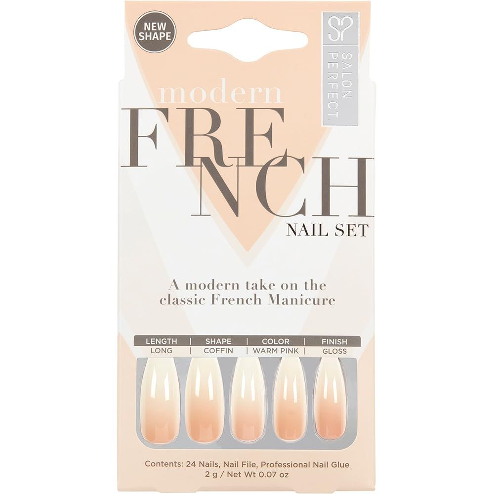 Salon Perfect Press On Nails Modern French Ombre, Long-Lasting Acrylic Fake Nails, Easy Application Trendy Design, 24 Nails with Glue &amp; File, Nail Kit, 1-Pack