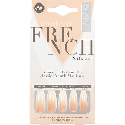 Salon Perfect Press On Nails Modern French Ombre, Long-Lasting Acrylic Fake Nails, Easy Application Trendy Design, 24 Nails with Glue &amp; File, Nail Kit, 1-Pack