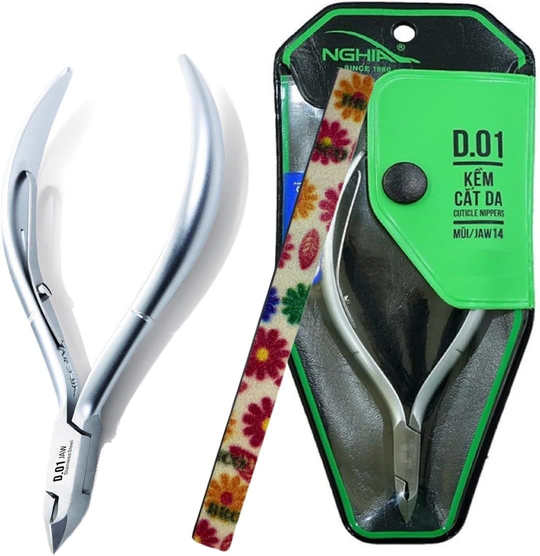 Nghia Professional Stainless Steel Cuticle Nipper C-03 (D-01) Jaw 14 Cuticle Cutter Trimmer Manicure Tools with Double Spring- Perfect Nail Care Tool at Home/Spa/Saloon Osimihome (1 PCS) C-03 D01-14
