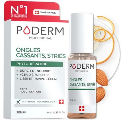 PODERM - 100 NATURAL NAIL REPAIR - Revitalizes Damaged and Split Nails with Hydrating &amp; Exfoliating Formula - Effective Nail care : Also Acts as a Nail Strengthener for Damaged Nails - Swiss Made
