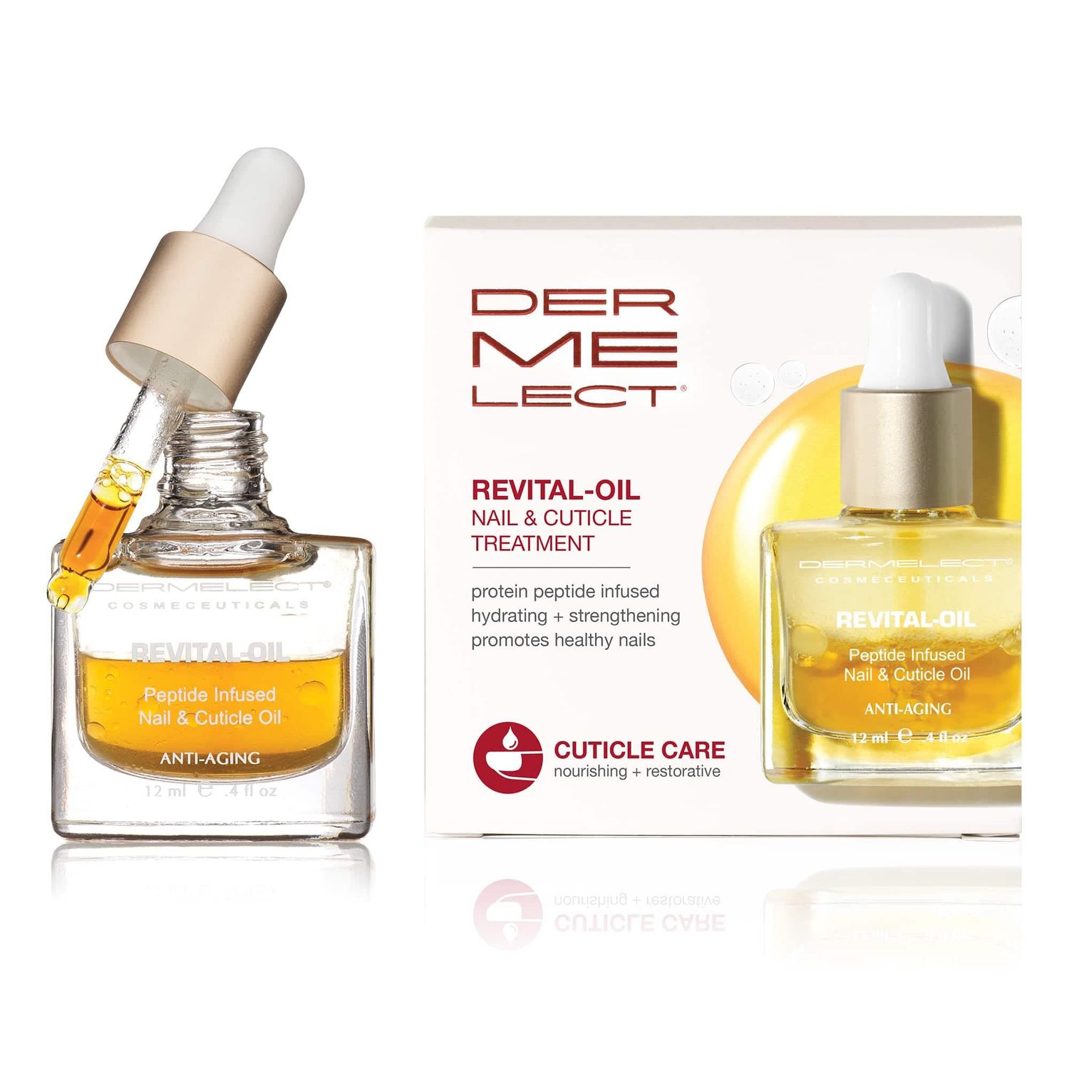 Dermelect Revital-oil Nail &amp; Cuticle Treatment- Nourishing Oil for Dry Damaged Cuticles with Protein Peptides Argan Oil Shea Butter, Moisturizes, Soothes, Strengthens Repairs Cuticles &amp; Nails 0.4 oz