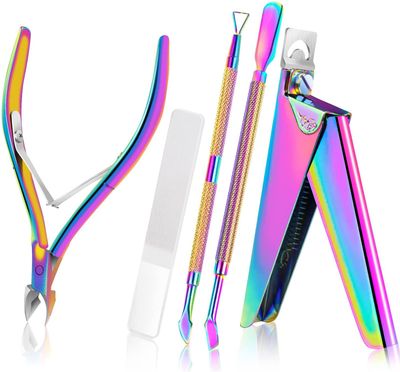 alles Acrylic Nail Clippers 5 in 1 Kit with Glass Nail File Cuticle Trimmer Nipper Cuticle Pusher Nail Gel Polish Remover Stainless Steel Professional Manicure Pedicure Tools for Finger Toe Nails