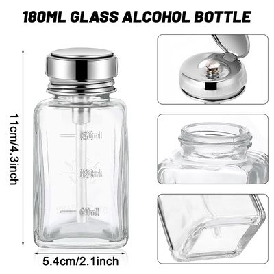 Chris.W 3Pcs Glass Nail Polish Remover Pump, Acetone Pump Dispenser, Alcohol Dispenser Push Down Empty Pump Dispenser Bottle for Nail Polish, Makeup Remover, Toner and Micellar Water, 180ml(6oz)
