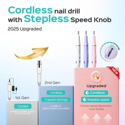 COSLUS Cordless Electric Nail Drill File: Nail Drill Machine with Stepless Speed Knob for Acrylic Gel Dip Powder Polish, Professional Portable Manicure Pedicure Rechargeable for Home Salon Use Purple