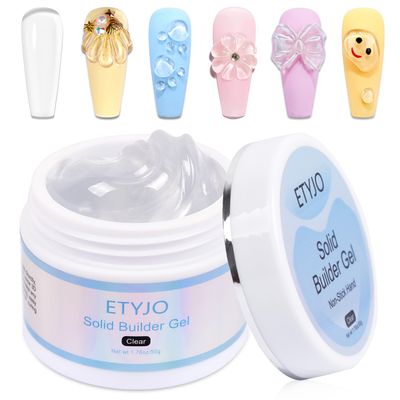 Solid Gel Builder for Nails - 50g Clear Non-Stick 3D Carving Gel for Salon &amp; Home DIY