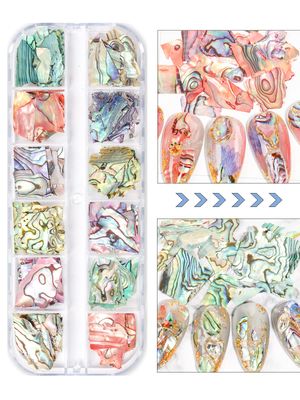 24 Grids Seashell Nail Art Nail Flakes, Wsimily Irregular Abalone Seashell Slices for Nails Colorful Abalone Flakes Manicure Mermaid Slices UV Gel Flake Nail Decorations for Nail Art