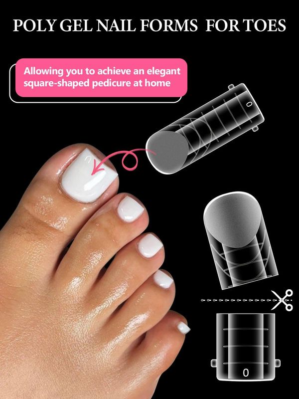 EBANKU Poly Gel Nail Forms for Toes, Long Square Dual Forms for Pedi Nail Extension Poly Gel Toenails Reusable Toe Nail Tips Mold, 120Pcs 12 Sizes