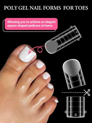 EBANKU Poly Gel Nail Forms for Toes, Long Square Dual Forms for Pedi Nail Extension Poly Gel Toenails Reusable Toe Nail Tips Mold, 120Pcs 12 Sizes