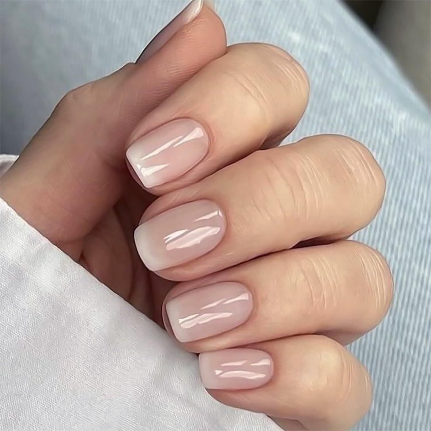 Short Press On Nails Square Fake Nails Pink White Nails Press Ons With Gradient Designs Artificial Acrylic False Nails Full Cover Glue On Nails Short Glossy Stick On Nails For Women Girls