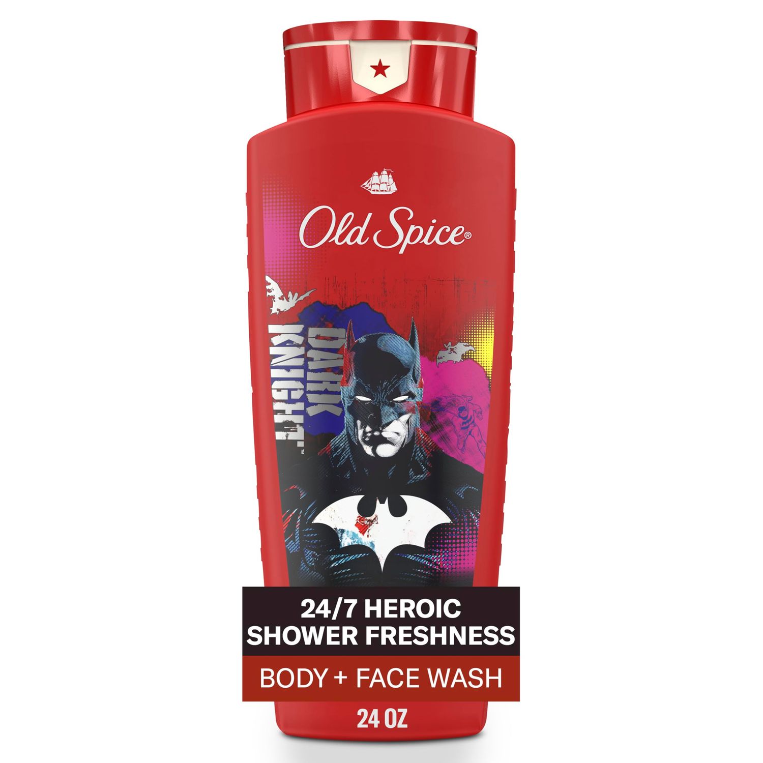 Old Spice Cleansing Body Wash for Men, 3X Defense, 24/7 Shower Fresh with Lasting Scent, 2-in-1 Body &amp; Face Wash, Smell Like a Hero, Batman, Black Cherry and Nightfall Scent, 24 oz