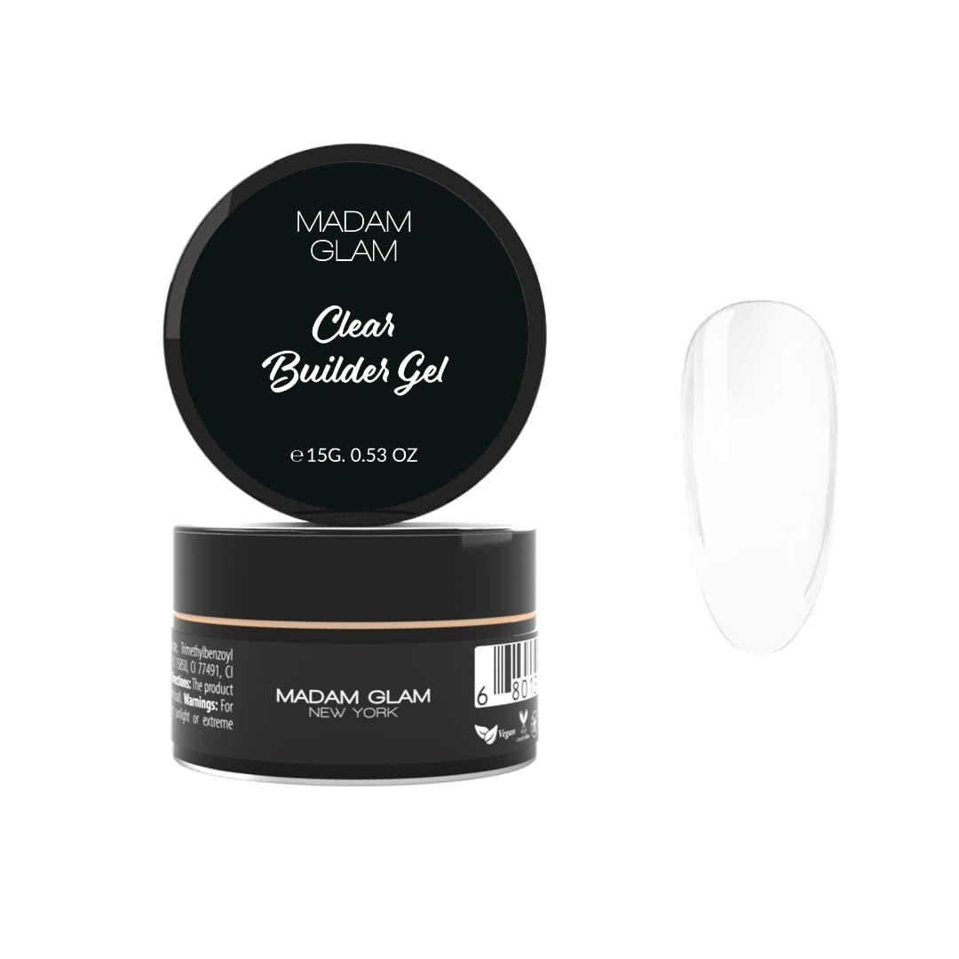 Madam Glam - Gel Soak-Off Builder in Jar - Clear - 15GR / 0.53 OZ - UV/LED Lamp - Long-Lasting Home Manicure - Durable Shine - Vegan &amp; Cruelty-Free - Nail Art Encapsulation