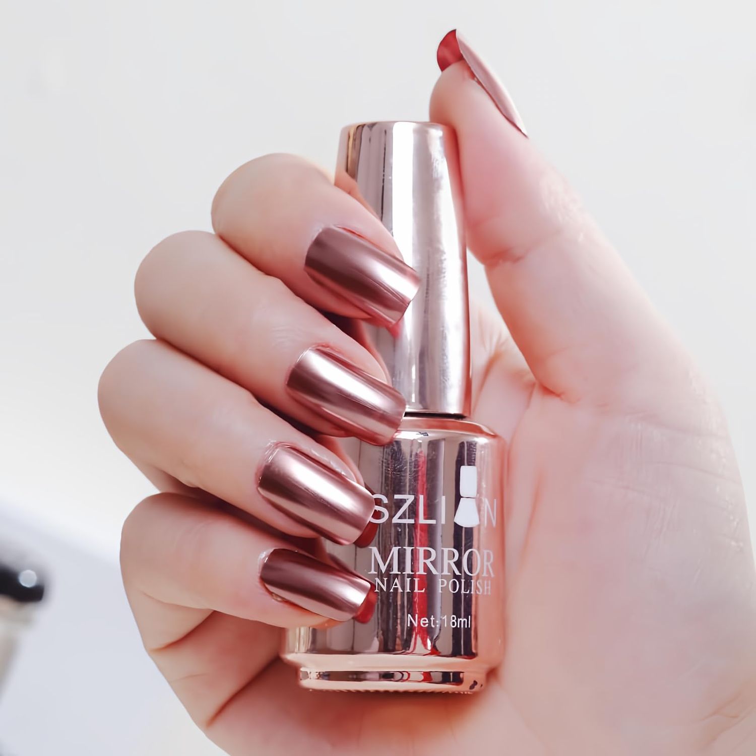 IMGDD Champagne Gold Nail Polish Metallic Mirror Effect Metal Long-Lasting Quick Dry Nail Lacquers, Shiny Chrome DIY Manicure (2, 18ml)