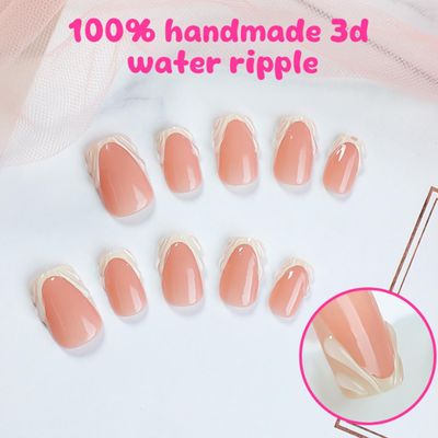 Hkanlre French Press on Nails Medium Square Fake Nails Tips Full Cover 3D False Nails for Women 24PCS