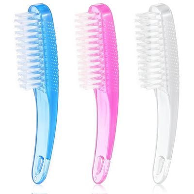 3 PCS Nail Cleaning Brush, Handle Grip Brushes Finger Brush Clean, Clean Brush Manicure Tool Soft Stiff Bristles Nail Brushes for Toes Scrub Fingernail Feet (3 Colors)