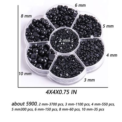Xenophoer 5900 Pcs Half Pearls for Crafts Black Nail Pearls for Nail Art Falt Back Pearls for Makeup Craft Pearls for Artists Creative DIY Flatback Pearls for Nails (2/3/4/5/6/8/10mm) , (ZZ003)