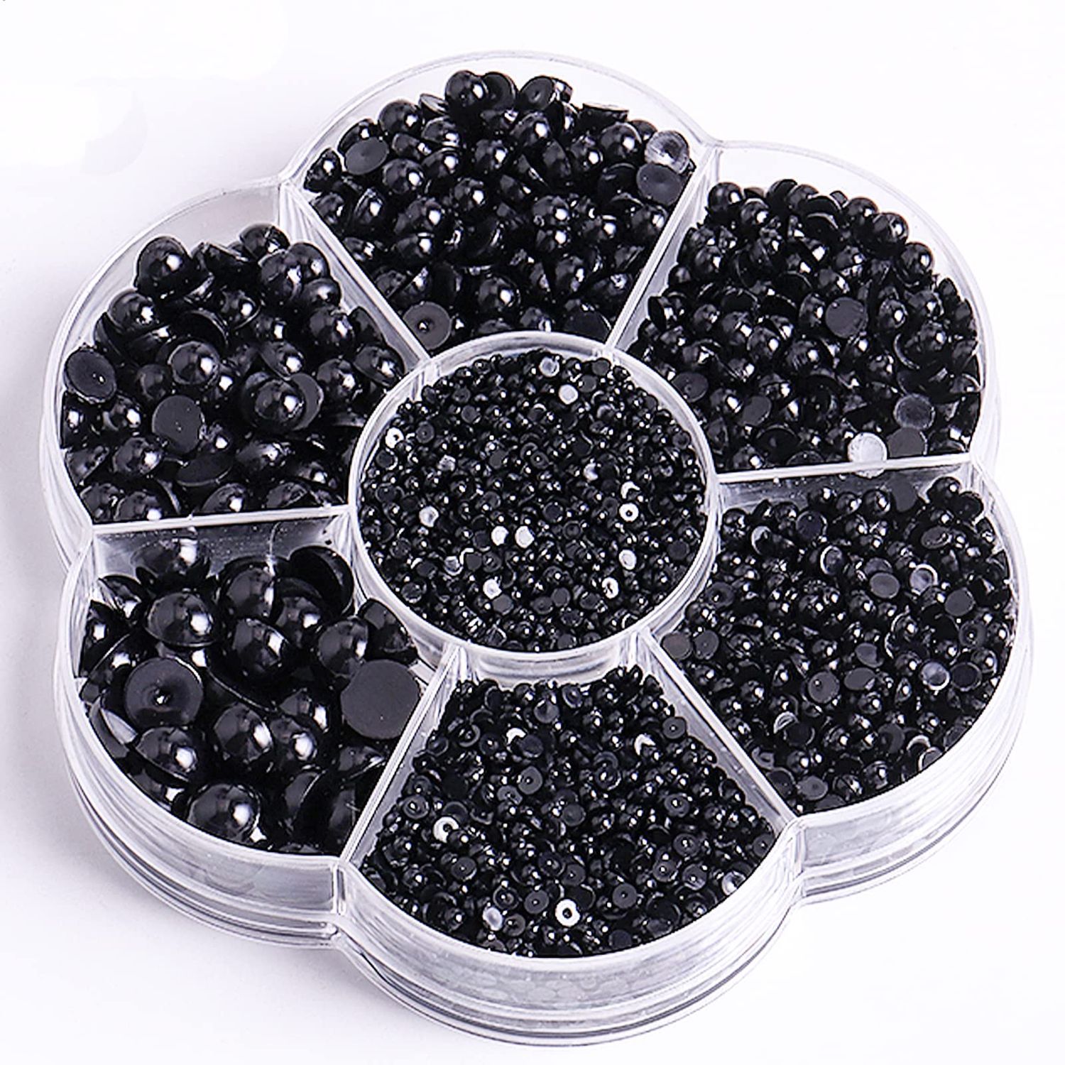 Xenophoer 5900 Pcs Half Pearls for Crafts Black Nail Pearls for Nail Art Falt Back Pearls for Makeup Craft Pearls for Artists Creative DIY Flatback Pearls for Nails (2/3/4/5/6/8/10mm) , (ZZ003)