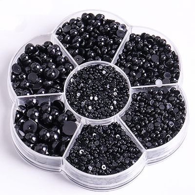 Xenophoer 5900 Pcs Half Pearls for Crafts Black Nail Pearls for Nail Art Falt Back Pearls for Makeup Craft Pearls for Artists Creative DIY Flatback Pearls for Nails (2/3/4/5/6/8/10mm) , (ZZ003)