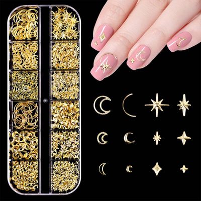 Star Nail Charms for Nails Art 3D Gold Star Moon Nail Charms Metal Mixed Star Moon Design Nail Decorations Shiny Star Nail Art Charms Nail Supplies for Women Acrylic Nails DIY Nail Art Decoration