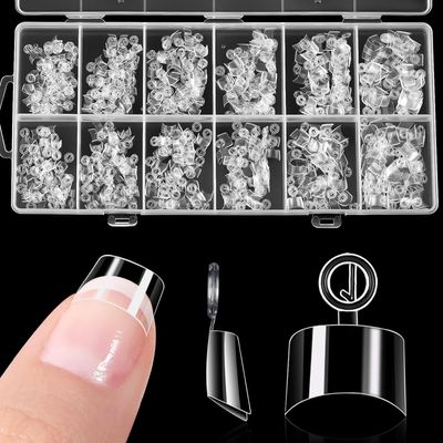 Bellelfin 600Pcs Short Square Nail Tips, Half Cover Square Acrylic Nails Tips Extra Short Clear Fake Nails Gel Nails 12Sizes for DIY Nail Salon