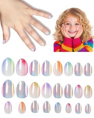 Cute Press on Nails for Kids,Girls Trendy Stuff Fake Nail Kit for Ages 5-12, Pre-glue Glitter Short Acrylic Nail Stick on Nails, Great for Girl Birthday Gifts, Parties&amp;Makeovers Decoration