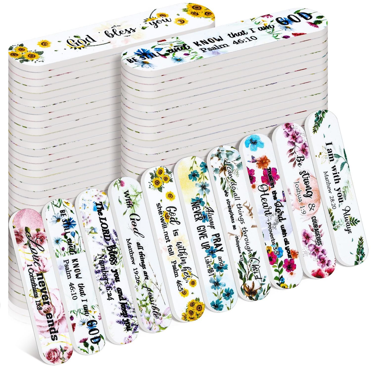 Lanties 50 Pack Christian Gifts for Women Bulk Church Bible Verse Nail Files Floral Scripture Emery Boards Christian Religious Gift Nail Files for Employee Appreciation Teacher Staff Coworkers Women
