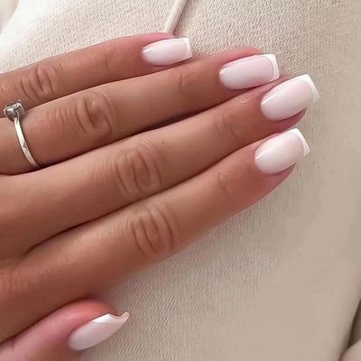 ANDGING White French Tip Press on Nails Short Medium Fake Nails Glue on Nails with Design Gel Acrylic False Nails for Wedding Birthday 24Pcs Manicure Women Stick on Nail with Glue AL88KK68