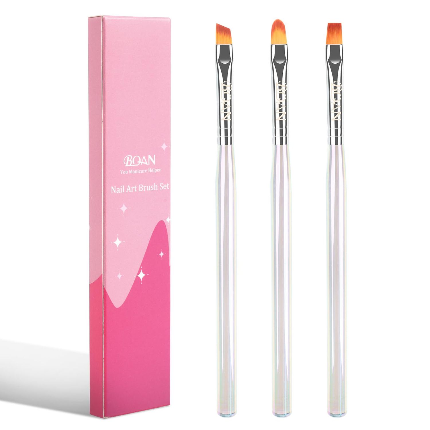 BQAN Nail Art Clean Up Brushes,3PCS Flat/Oval/Fine Angled Gel Nail Brushes, Acetone Resistant Nail Art Brushes, Nail Art Tools for Cleaning Polish Mistakes on the Cuticles (Clear)