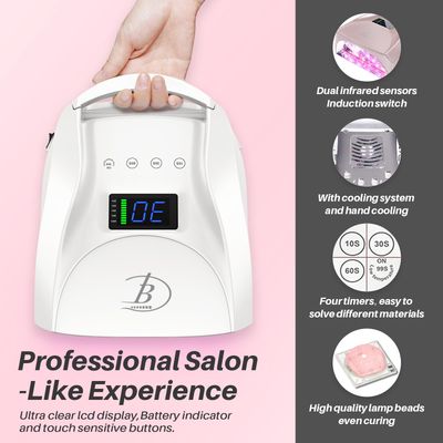 Biduo UV LED Nail Lamp,96W Rechargeable Cordless Nail Dryer, 52 Beads Quick Dry with Remote Control,4 Timers,Auto Sensor,Key Sound,Built-in Cooling Fan,Professional Gel Polish UV Light (White)