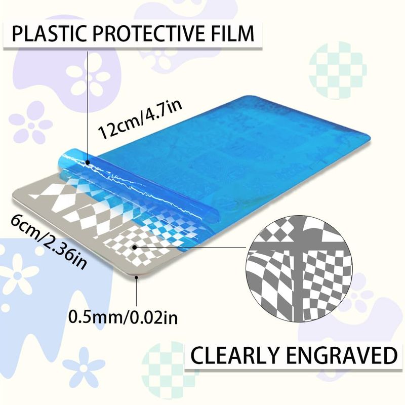 PH PandaHall 3pcs French Nail Stamper Tartan Nail Stamping Plate French Tip Nail Art Stencils Plaid Wave Print Nail Stencils Stainless Steel Nail Image Plates for Nail Design Print Manicure Salon