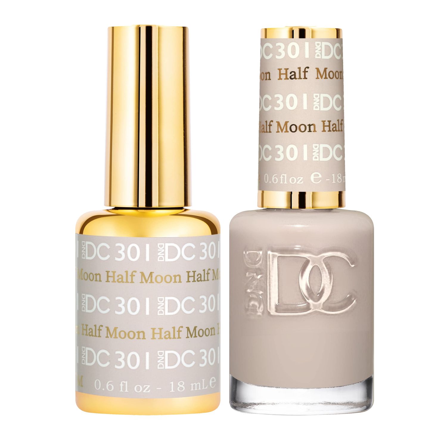 DND DC Gel Polish Set, Grey Collection, UV/LED Gel Polish and Air Dry Nail Lacquer, Matching Chip-Free Polish Duo, 301 Half Moon, 0.5 Fl Oz