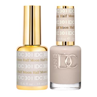DND DC Gel Polish Set, Grey Collection, UV/LED Gel Polish and Air Dry Nail Lacquer, Matching Chip-Free Polish Duo, 301 Half Moon, 0.5 Fl Oz