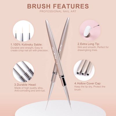 KADS Nail Art Liner Brushes Kolinsky Nail Art Brush Liner Brush UV Gel Polish Painting Nail Design Brush Metal Handle Nail Drawing Pens 8/15/20mm (8mm15mm20mm)