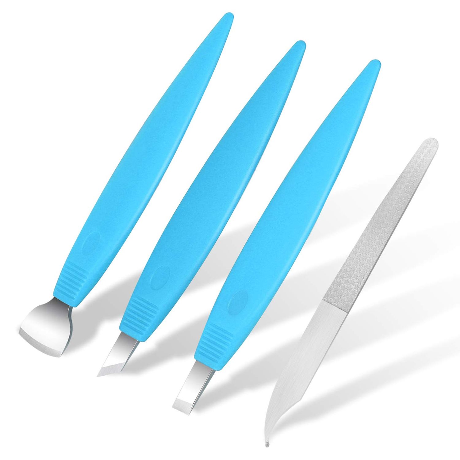 BEZOX Ingrown Toenail Removal Blades and Foot Callus Knife - 3 Different Blades Pedicure Knives with Toenail Lifter and Thick Nail File - Blue