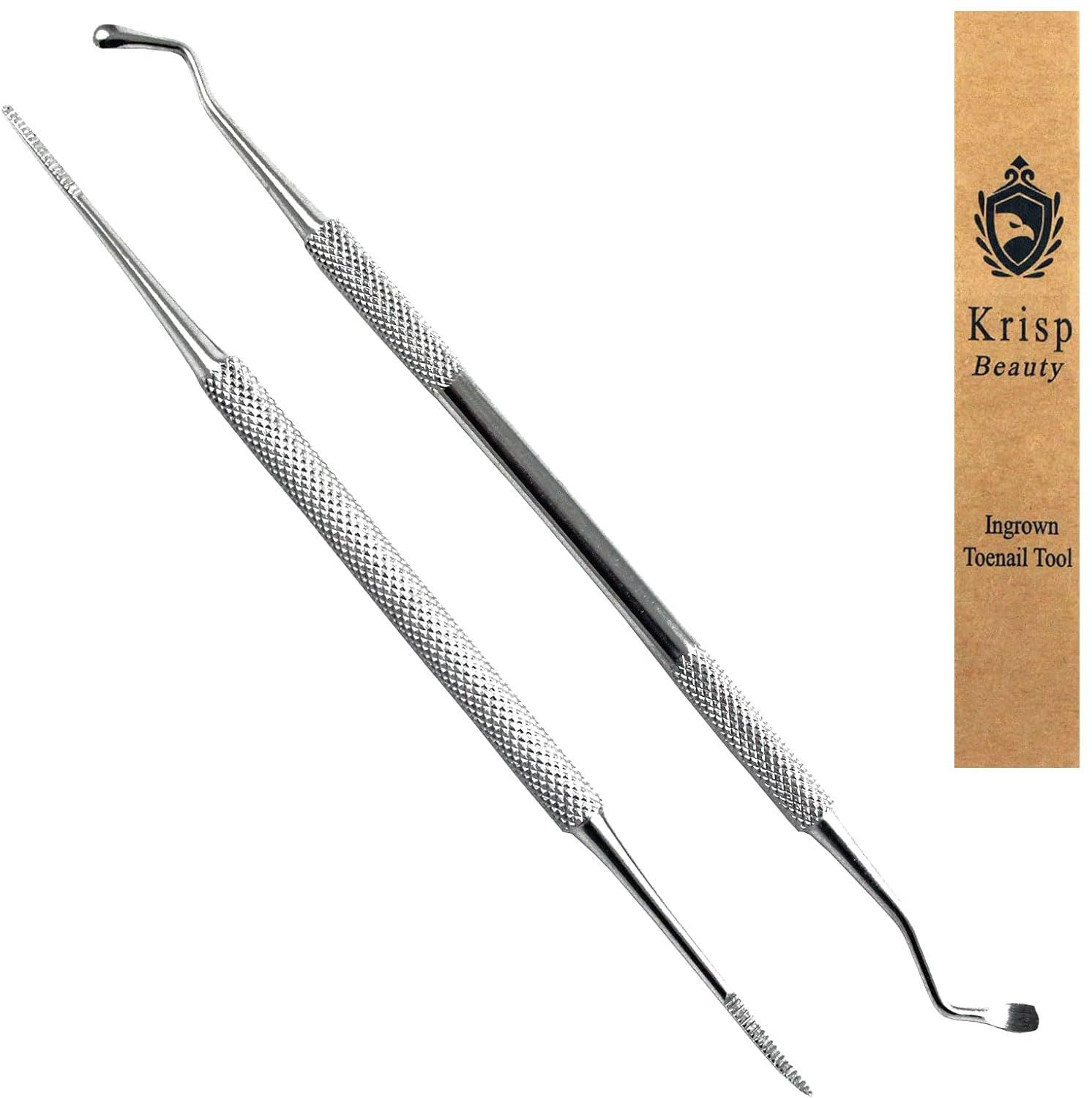 Ingrown Toenail Removal Kit - Under Nail Cleaner Tool Double Ended Nail Lifter &amp; Nail File Cleaning Scooper Curette Tools Trimmer Medical Grade Stainless Steel Manicure Pedicure Nail Care Set by Krisp