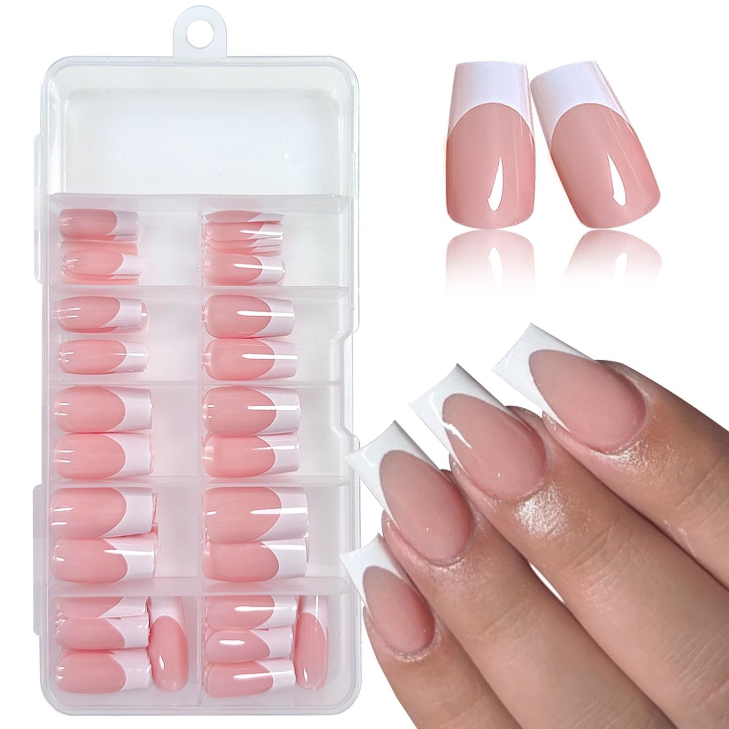 French Tip Press on Nails Short Square Fake Nails Press ons with Design Medium White French Tip False Nails Glossy Full Cover Acrylic on Nails Artificial Stick on Nails for Women Decoration 120Pcs