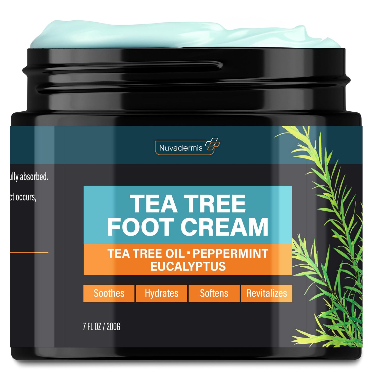 NUVADERMIS Tea Tree Oil Foot Cream - Effective Recovery Cream for Dry, Cracked Feet, Athletes Foot, Ringworm &amp; Itchy Skin - Soothing Moisturizer - 7 oz