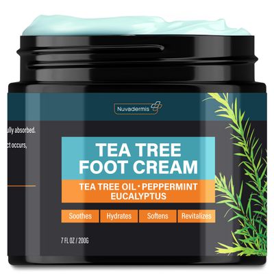 NUVADERMIS Tea Tree Oil Foot Cream - Effective Recovery Cream for Dry, Cracked Feet, Athletes Foot, Ringworm &amp; Itchy Skin - Soothing Moisturizer - 7 oz