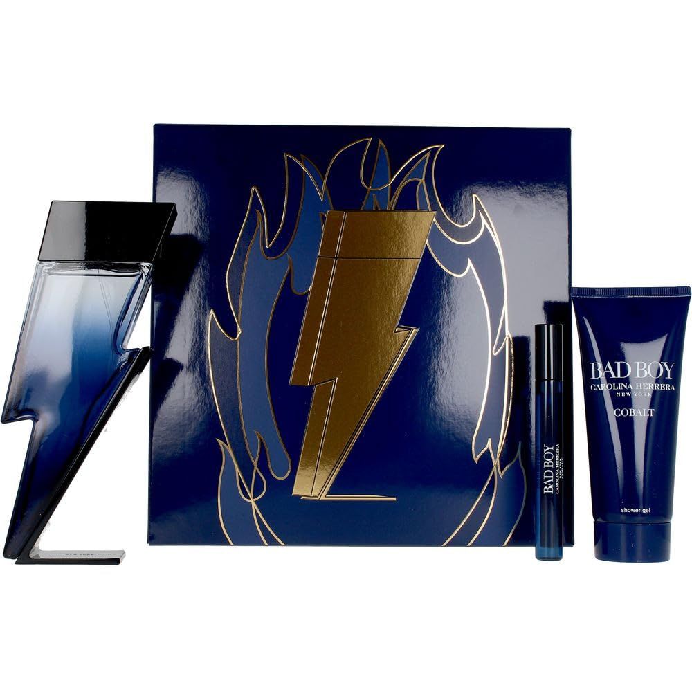 Carolina Herrera 3-Pcs Bad Boy Cobalt Gift Set - Eau De Parfum 3.4 Fl Oz Shower Gel 3.4 Fl Oz Mini 0.34 Fl Oz