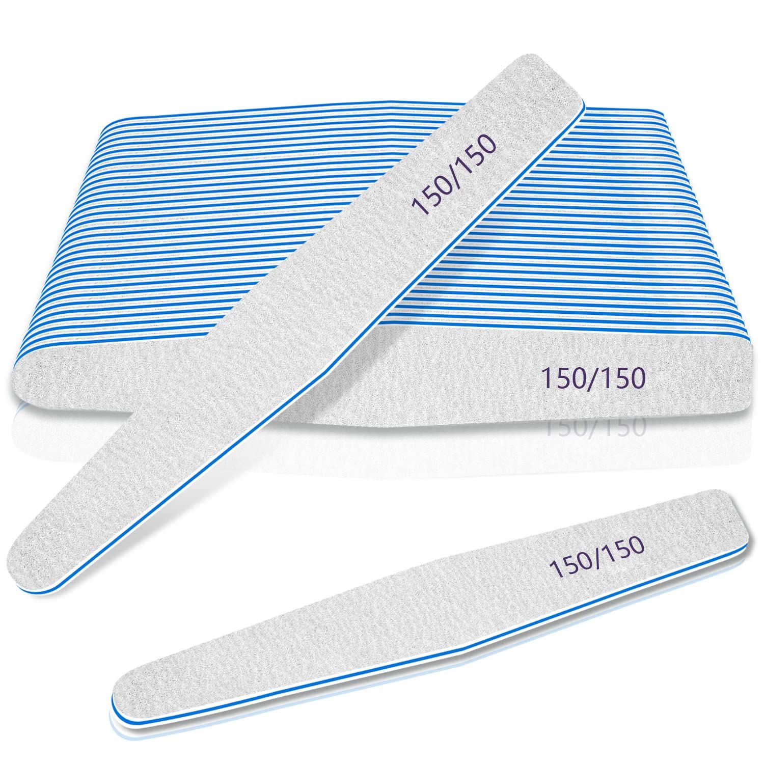 Nail Files 150/150 Grit, 12pcs for Poly Extension Gel, Emery Boards for Acrylic and False Nails, Coarse Manicure Pedicure Tools for Home Salon
