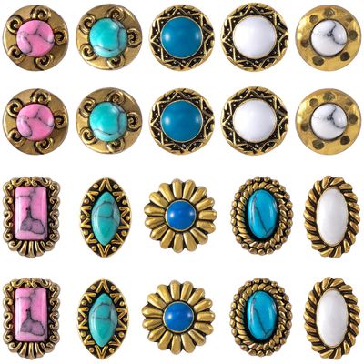 HINZIC 40Pcs Western Nail Charm 3D Vintage Daisy Turquoise Nail Art Rhinestones Blue White Pink Marble Gems Jewel Accessories for Acrylic Nails Women Girls Halloween Wedding Prom Decorations