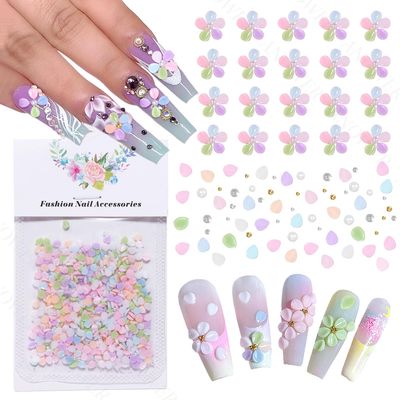 800 Pcs 3D Flower Nail Charms, Mixed Colored Blossom Beads Pearl Nail Gems and Rhinestones Floral Rhinestone Gems, Petal Acrylic 3D Flowers Nail Art Charms for Nails Art DIY Design